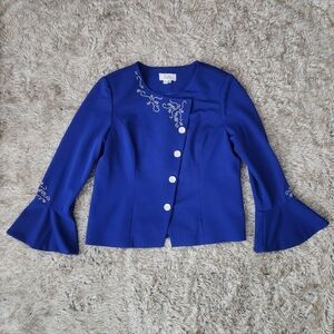 Lisa Rene Vintage Bell Sleeve‎ Blazer Blue With Rhinestone Detailing Women's 16W